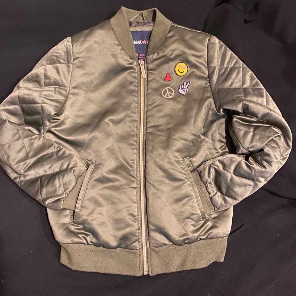 Limited too child’s green satin bomber jacket